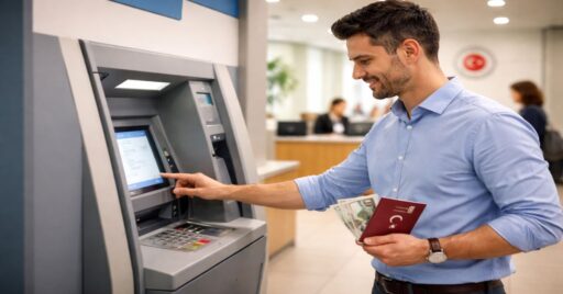 Pasaport harcı nereye yatırılır işlemi için ATM’de ödeme yapan kişi