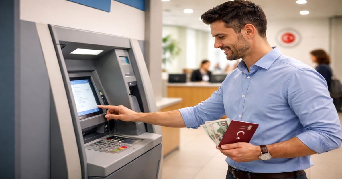 Pasaport harcı nereye yatırılır işlemi için ATM’de ödeme yapan kişi