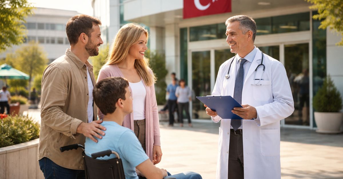 Engelli raporu nereden alınır sürecinde hastane önünde doktor ve aile
