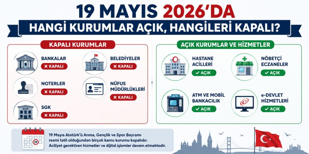 19 Mayıs’ta Resmi Kurumlar Açık mı? 3 19 Mayıs 2026’da Hangi Kurumlar Açık, Hangileri Kapalı?