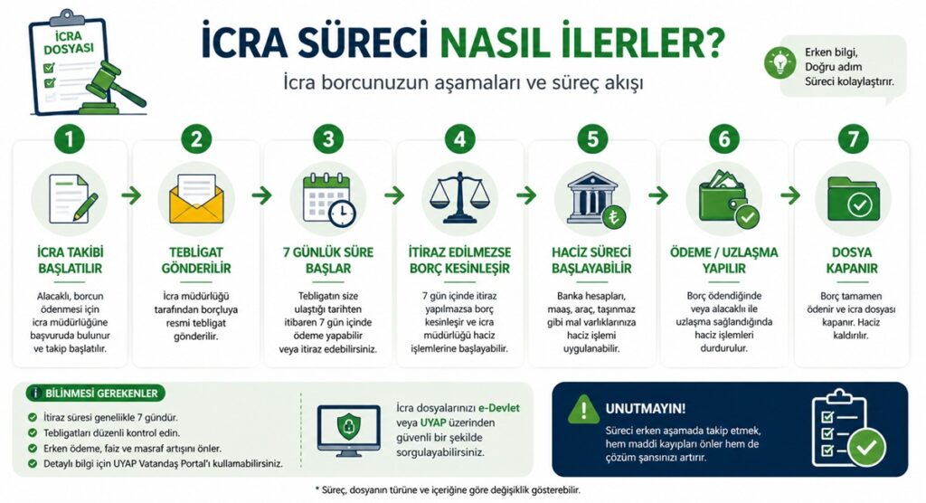 İcra Borcu Nasıl Sorgulanır? (2026 Güncel Rehber) 3 İcra Süreci Nasıl İlerler
