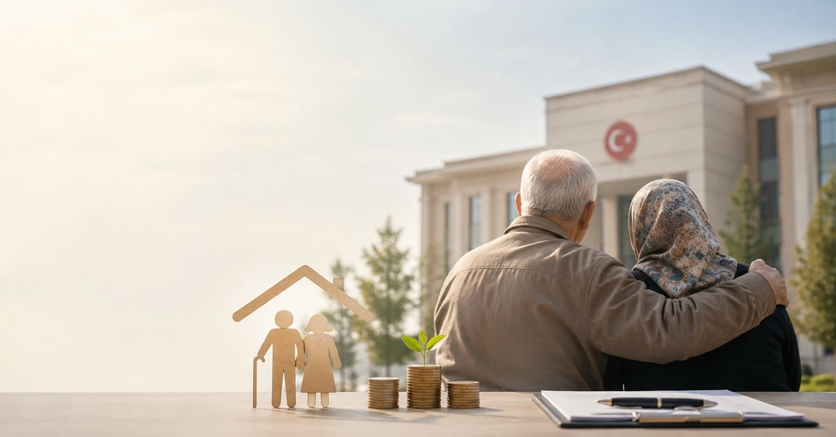 65 yaş aylığı ne kadar sorusunu temsil eden yaşlı çift ve sosyal yardım temalı görsel